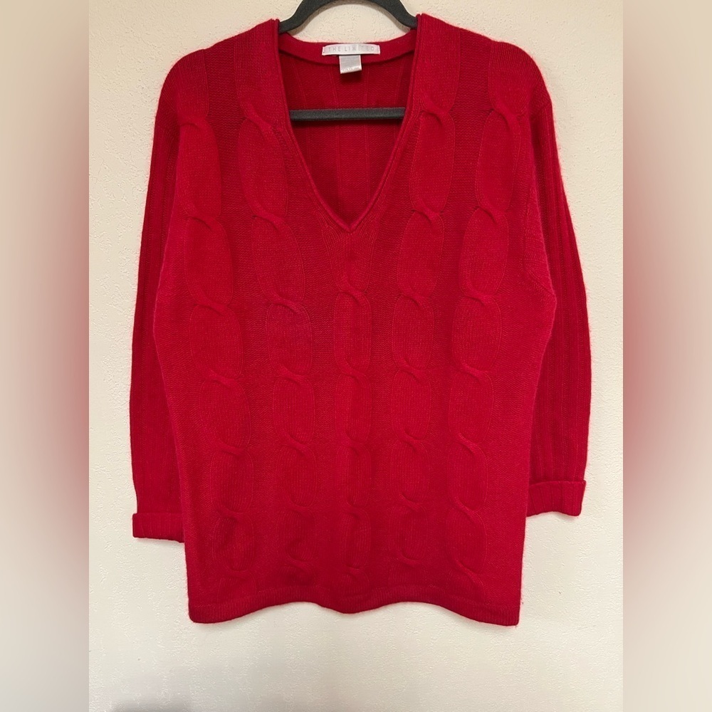 VTG The limited angora wool blend cherry red v-neck cableknit sweater S